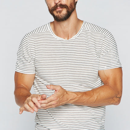Men's Raw Edge Patch Sleeve Stripe Tee - White / Black