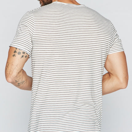 Men's Raw Edge Patch Sleeve Stripe Tee - White / Black