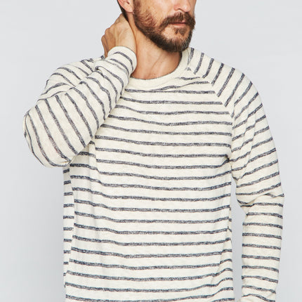 Men's Slub Jersey Pullover Sweater - Navy/Cream Stripe