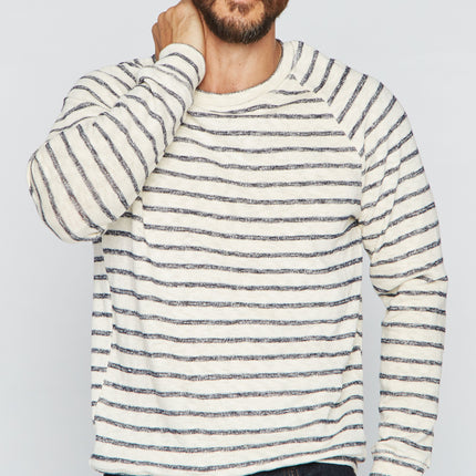 Men's Slub Jersey Pullover Sweater - Navy/Cream Stripe