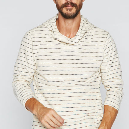 Men's Cambridge 3/4 Sleeve Cowl Neck Visor Hoodie Sweater - Hacci Slub Black/Ivory Stripe