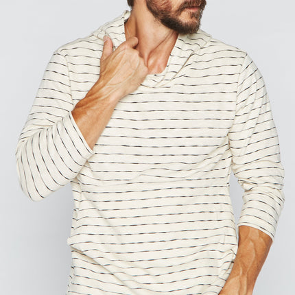 Men's Cambridge 3/4 Sleeve Cowl Neck Visor Hoodie Sweater - Hacci Slub Black/Ivory Stripe
