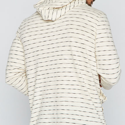 Men's Cambridge 3/4 Sleeve Cowl Neck Visor Hoodie Sweater - Hacci Slub Black/Ivory Stripe