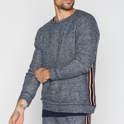 Men's Soft Knit Melange Side Stripe Pullover Sweater