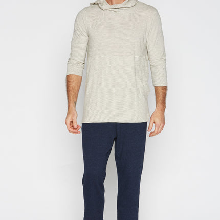 Men's 3/4 Sleeve Cowl Neck Visor Hoodie - Ivory & Black Stripe