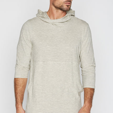 Men's 3/4 Sleeve Cowl Neck Visor Hoodie - Ivory & Black Stripe