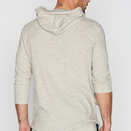 Men's 3/4 Sleeve Cowl Neck Visor Hoodie - Ivory & Black Stripe