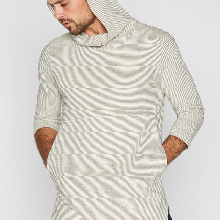 Men's 3/4 Sleeve Cowl Neck Visor Hoodie - Ivory & Black Stripe