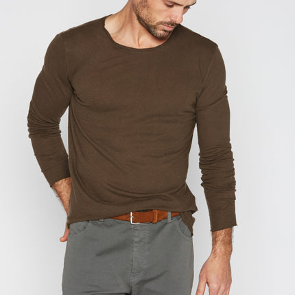 Men's Linen Blend Crew Neck Long Sleeve