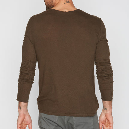 Men's Linen Blend Crew Neck Long Sleeve