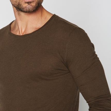 Men's Linen Blend Crew Neck Long Sleeve