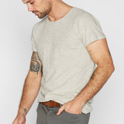 Men's Crew Neck Stripe Tee - Ivory / Black
