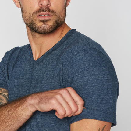 Men's Tri-Blend Stitch Sleeve V-Neck Tee