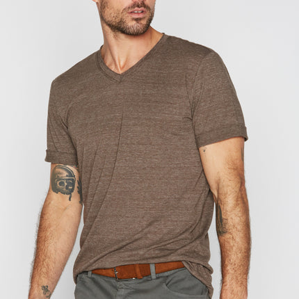 Men's Tri-Blend Stitch Sleeve V-Neck Tee