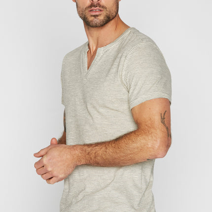 Men's Cross V-Neck Stripe Tee - Ivory / Black