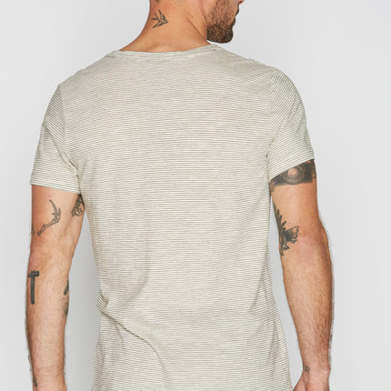 Men's Cross V-Neck Stripe Tee - Ivory / Black
