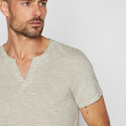 Men's Cross V-Neck Stripe Tee - Ivory / Black