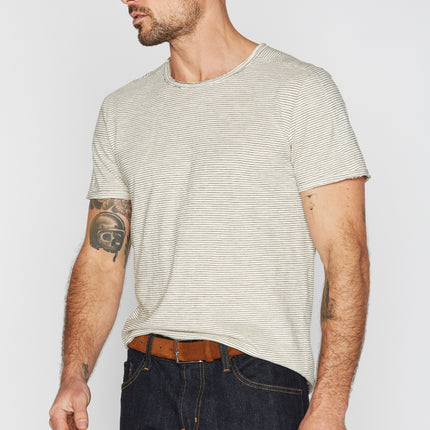 Men's Raw Edge Patch Sleeve Stripe Tee - Ivory / Black