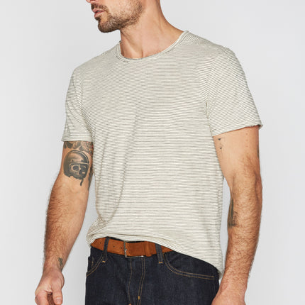 Men's Raw Edge Patch Sleeve Stripe Tee