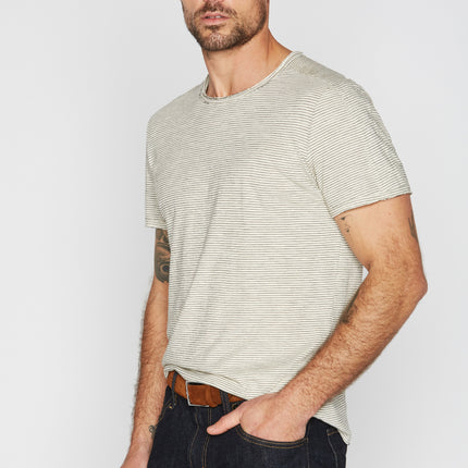 Men's Raw Edge Patch Sleeve Stripe Tee