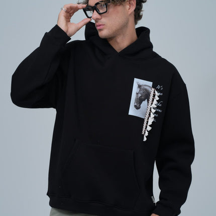 Mixed-Media Horse Graphic Hoodie