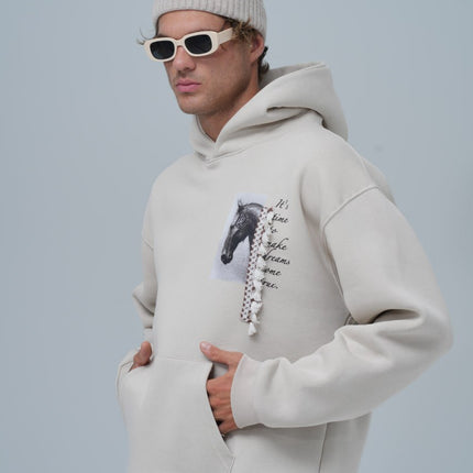 Mixed-Media Horse Graphic Hoodie
