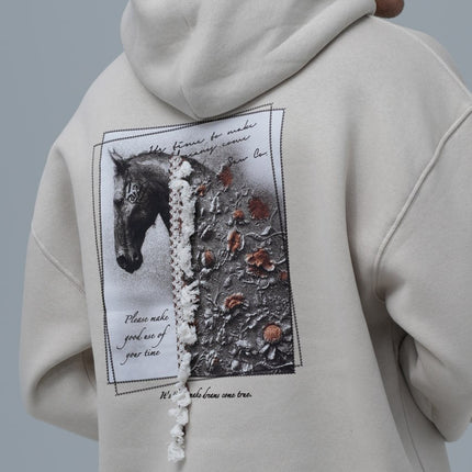 Mixed-Media Horse Graphic Hoodie