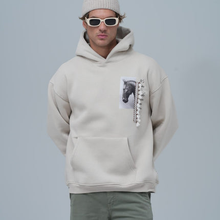 Mixed-Media Horse Graphic Hoodie