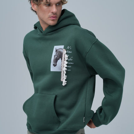 Mixed-Media Horse Graphic Hoodie