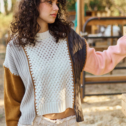 Multi Fabric Color Block Sweater