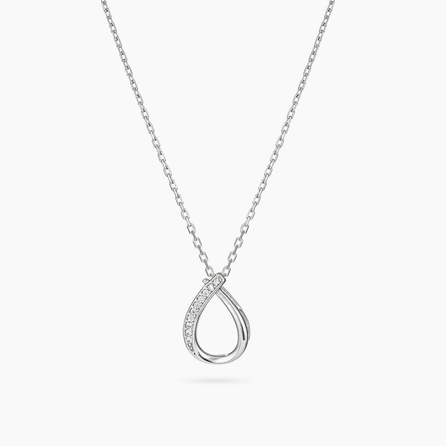 Sterling Silver Pave Open Teardrop Necklace