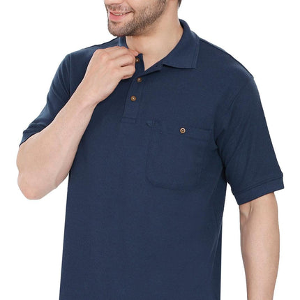 Men's Short Sleeve Pique Polo Shirt in Cotton Blend with Front Pocket