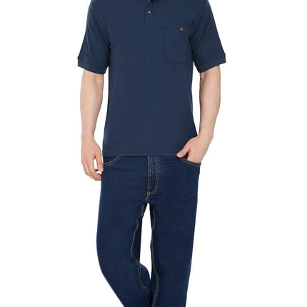 Men's Short Sleeve Pique Polo Shirt in Cotton Blend with Front Pocket