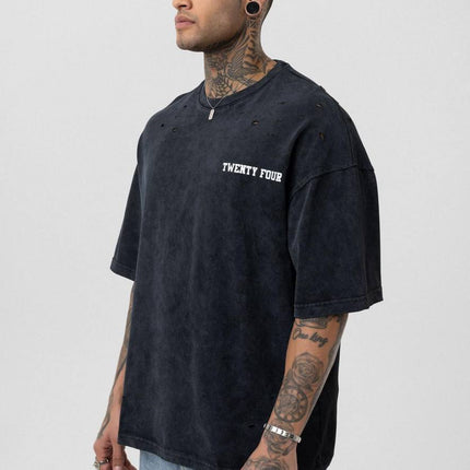 Nahmias Black 24 Blur Boxy Tee - Designer Vintage Style T-Shirt - Streetwear Graphic Top