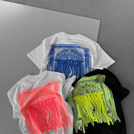 Neon Drip Cotton T-Shirt / Back Print Streetwear Tee
