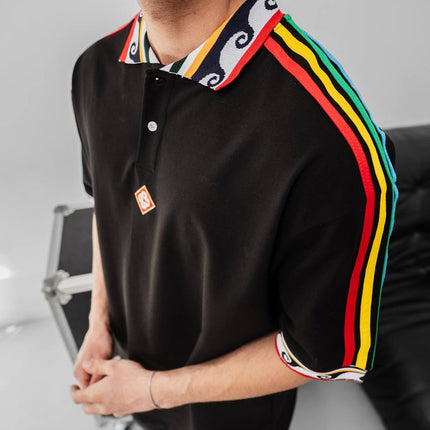Ethnic Trim Oversized Polo T-Shirt – White Unisex Streetwear