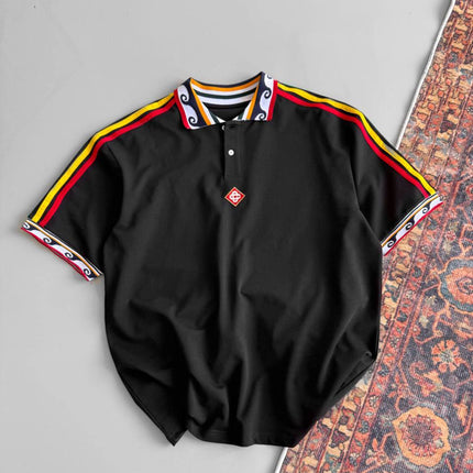 Ethnic Trim Oversized Polo T-Shirt – White Unisex Streetwear