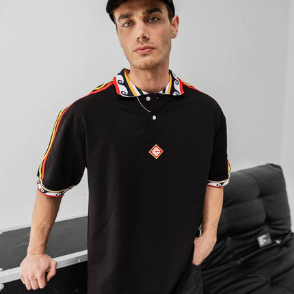 Ethnic Trim Oversized Polo T-Shirt – White Unisex Streetwear