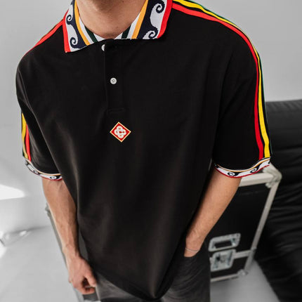 Ethnic Trim Oversized Polo T-Shirt – White Unisex Streetwear