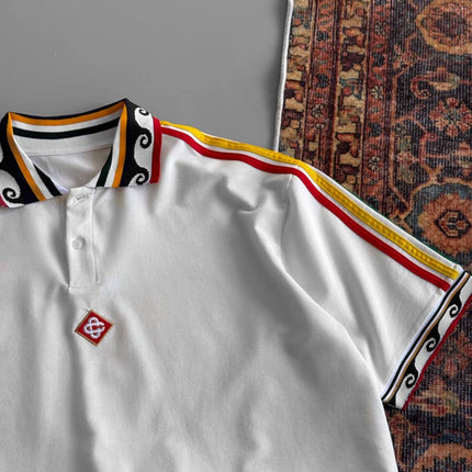 Ethnic Trim Oversized Polo T-Shirt – White Unisex Streetwear