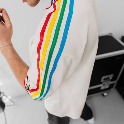 Ethnic Trim Oversized Polo T-Shirt – White Unisex Streetwear