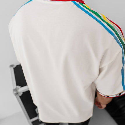 Ethnic Trim Oversized Polo T-Shirt – White Unisex Streetwear