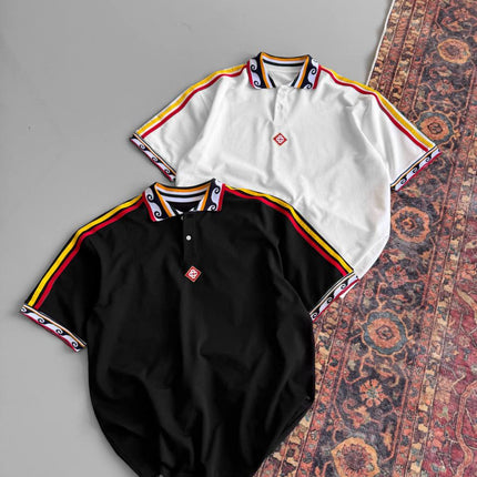 Ethnic Trim Oversized Polo T-Shirt – White Unisex Streetwear