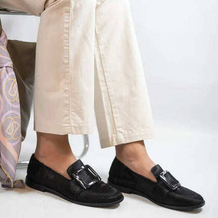 Vintage Square-Button Low-Cut Loafers — Women’s Elegant Slip-On Shoes