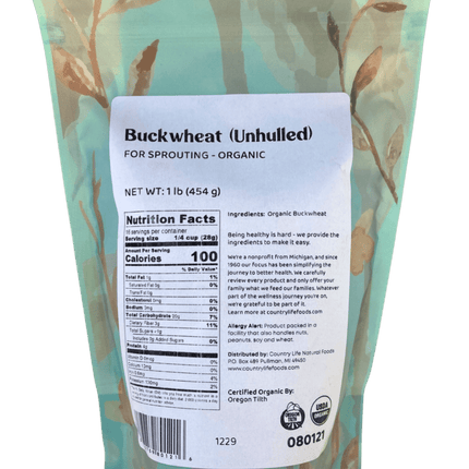 Buckwheat, Unhulled For Sprouting, Organic