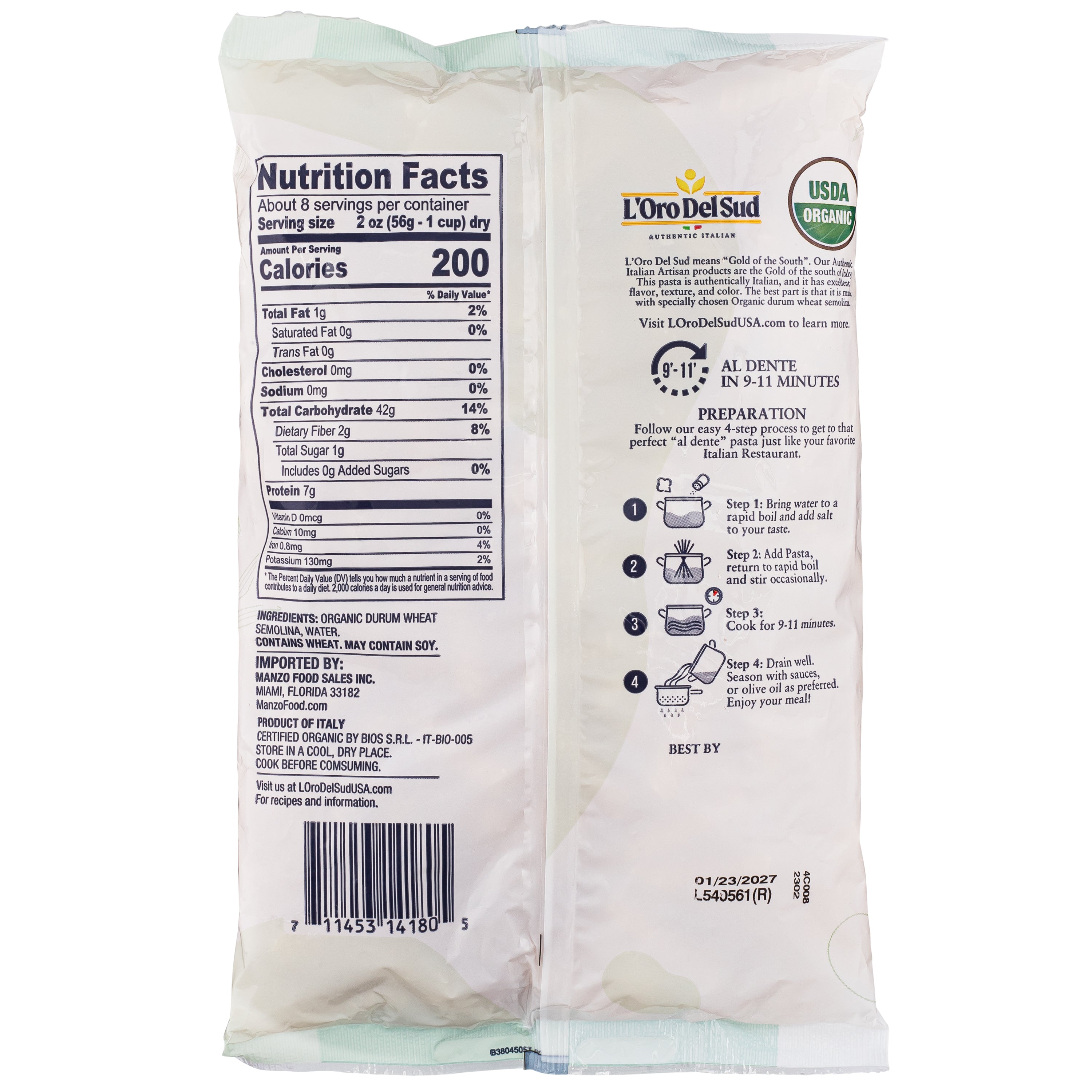 L'Oro Del Sud, Organic Fusilli Pasta, 20 Pack x 1 lb