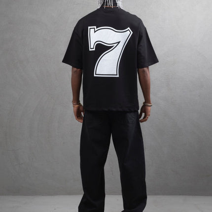 Oversize Cotton Tee - "777" Graphic Print Shirt