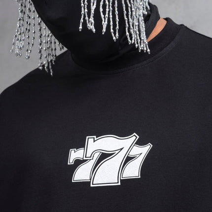 Oversize Cotton Tee - "777" Graphic Print Shirt