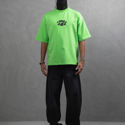 Oversize Cotton Tee - "777" Graphic Print Shirt
