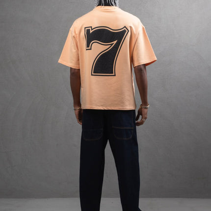 Oversize Cotton Tee - "777" Graphic Print Shirt